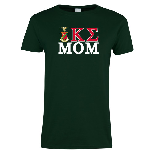 Womens Dark Green Short Sleeve Tee-Mom Greek Letters Stacked