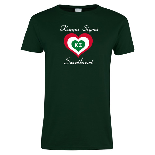 Womens Dark Green Short Sleeve Tee-Kappa Sigma Sweetheart