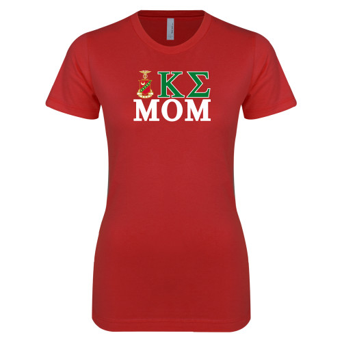 Next Level Womens Red Boyfriend Tee-Mom Greek Letters Stacked