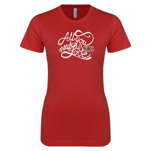 Next Level Womens Red Boyfriend Tee-All you need is Love