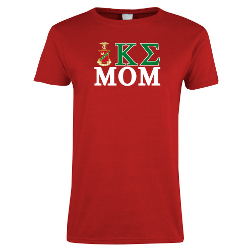 Womens Short Sleeve Red Tee-Mom Greek Letters Stacked