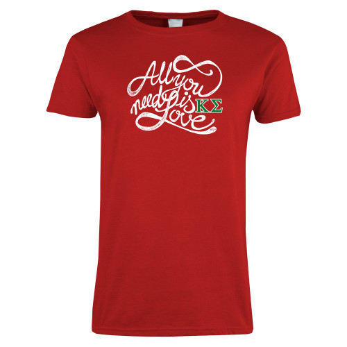 Womens Short Sleeve Red Tee-All you need is Love