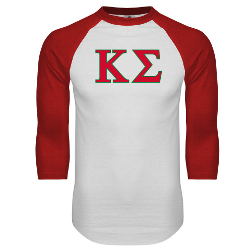White/Red Raglan Baseball T Shirt-Kappa Sigma - Greek Letters - 2 Color