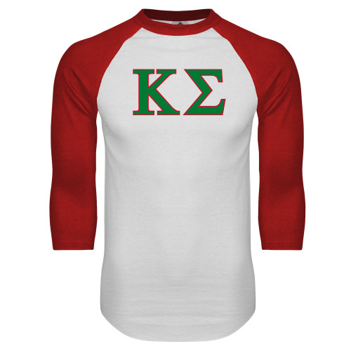 White/Red Raglan Baseball T Shirt-Kappa Sigma - Greek Letters - 2 Color