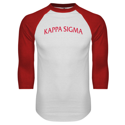 White/Red Raglan Baseball T Shirt-Arched Kappa Sigma