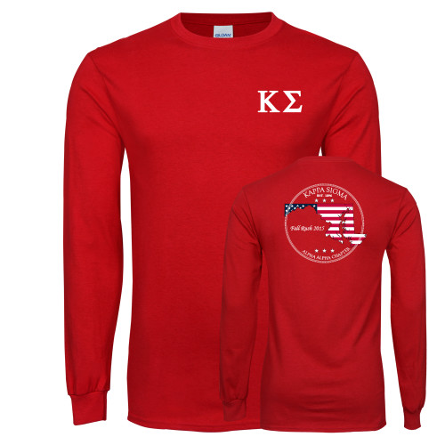 Red Long Sleeve T Shirt-Kappa Sigma - Greek Letters, Personalized Chapter Name and State