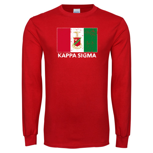 Red Long Sleeve T Shirt-Distrssed Flag