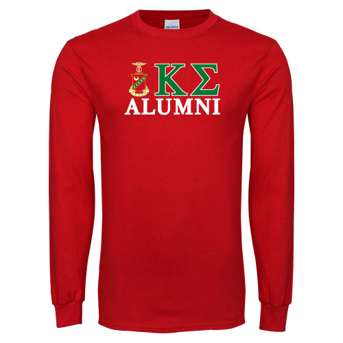 Red Long Sleeve T Shirt-Alumni Greek Letters Stacked