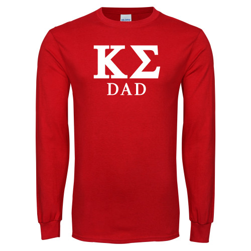 Red Long Sleeve T Shirt-Dad Greek Letters Stacked