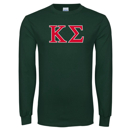 Dark Green Long Sleeve T Shirt-Kappa Sigma - Greek Letters - 2 Color
