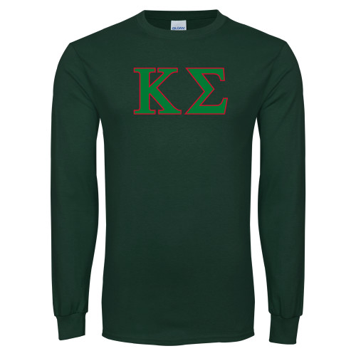 Dark Green Long Sleeve T Shirt-Kappa Sigma - Greek Letters - 2 Color