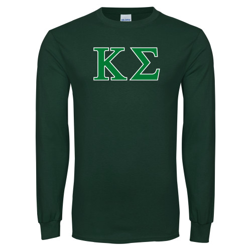 Dark Green Long Sleeve T Shirt-Kappa Sigma - Greek Letters - 2 Color