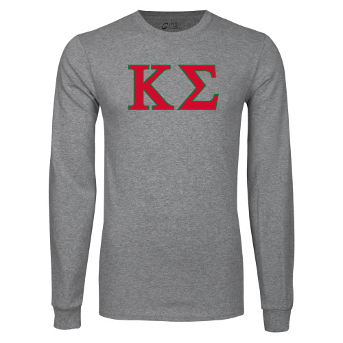 Grey Long Sleeve T Shirt-Kappa Sigma - Greek Letters - 2 Color