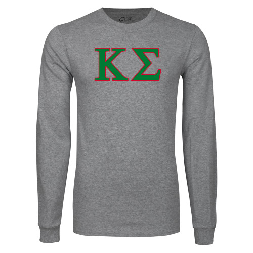 Grey Long Sleeve T Shirt-Kappa Sigma - Greek Letters - 2 Color