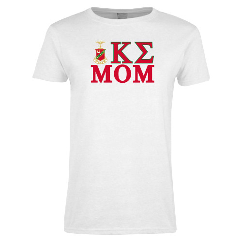 Womens White Short Sleeve Tee-Mom Greek Letters Stacked