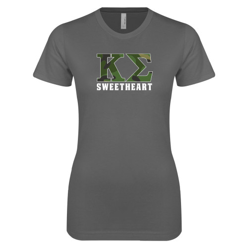 Next Level Womens Charcoal Boyfriend Tee-Camo Greek Letters Sweetheart
