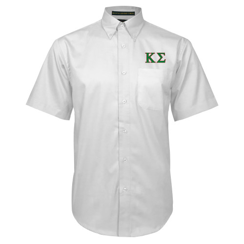 White Twill Button Down Short Sleeve-Kappa Sigma - Greek Letters - 2 Color