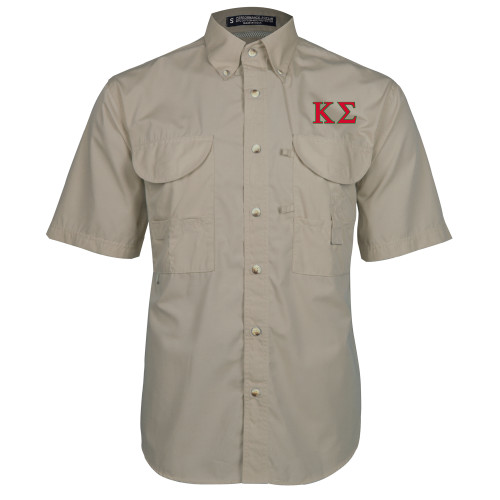 Khaki Fishing Shirt Performance Short Sleeve-Kappa Sigma - Greek Letters - 2 Color