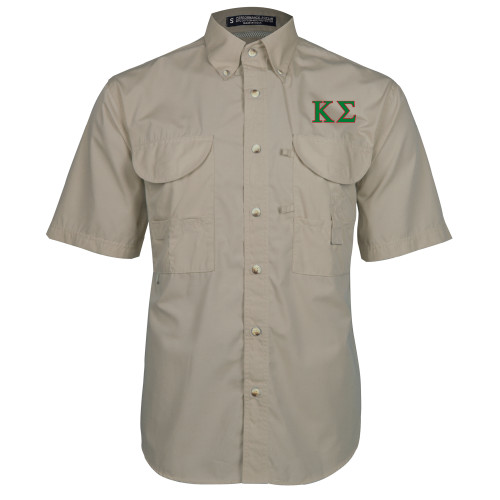 Khaki Fishing Shirt Performance Short Sleeve-Kappa Sigma - Greek Letters - 2 Color