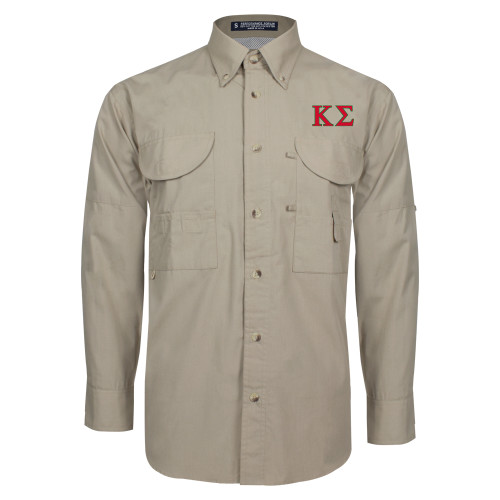 Khaki Fishing Shirt Performance Long Sleeve-Kappa Sigma - Greek Letters - 2 Color