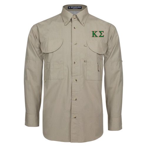 Khaki Fishing Shirt Performance Long Sleeve-Kappa Sigma - Greek Letters - 2 Color
