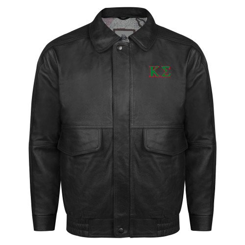 Black Buffed Bomber Jacket-Kappa Sigma - Greek Letters - 2 Color