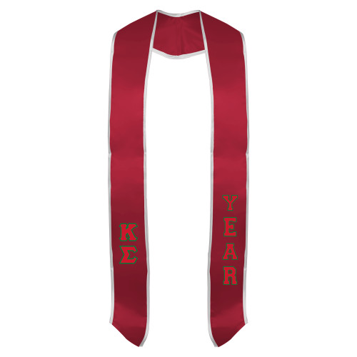 Red Graduation Stole w/White Trim-Kappa Sigma -  Vertical Greek Letters Tackle Twill