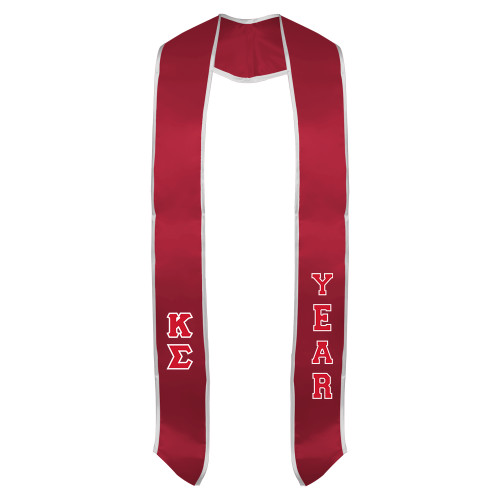 Red Graduation Stole w/White Trim-Kappa Sigma -  Vertical Greek Letters Tackle Twill