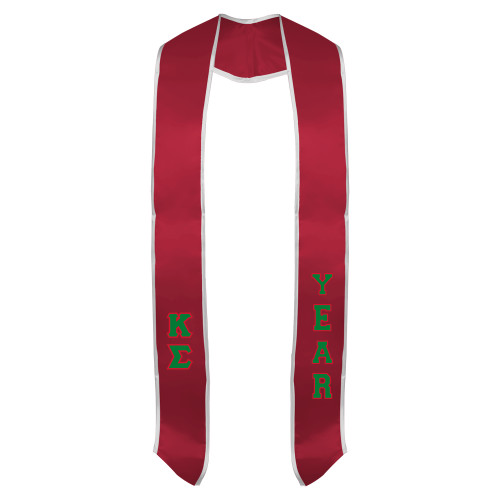 Red Graduation Stole w/White Trim-Kappa Sigma -  Vertical Greek Letters Tackle Twill