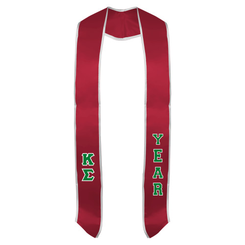 Red Graduation Stole w/White Trim-Kappa Sigma -  Vertical Greek Letters Tackle Twill