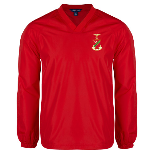 Red V Neck Raglan Windshirt-Crest
