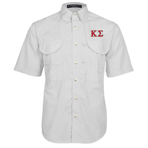White Fishing Shirt Performance Short Sleeve-Kappa Sigma - Greek Letters - 2 Color