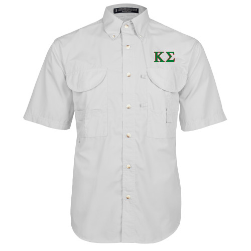 White Fishing Shirt Performance Short Sleeve-Kappa Sigma - Greek Letters - 2 Color