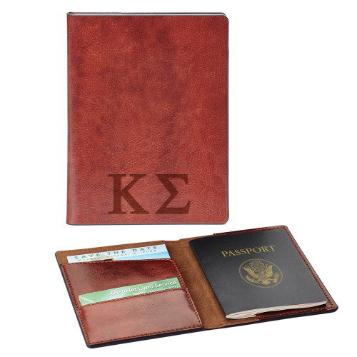 Fabrizio Brown RFID Passport Holder-Kappa Sigma - Greek Letters - Engraved