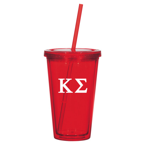 Madison Double Wall Red Tumbler w/Straw 16oz-Kappa Sigma - Greek Letters
