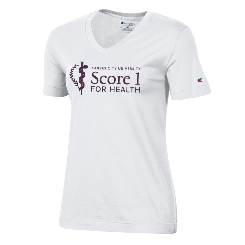 Champion Womens White VNeck Tee - KCU