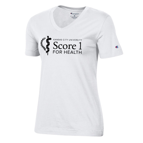  Champion Womens White VNeck Tee - KCU