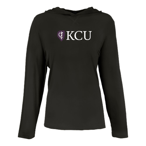  Womens Black Long Sleeve Hooded Tee - KCU