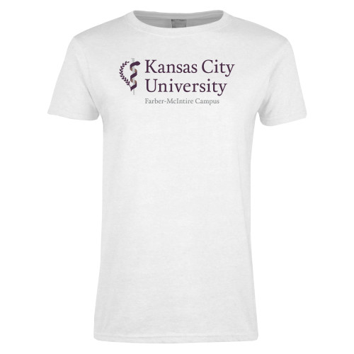  Womens White Short Sleeve Tee - KCU  Farber McIntire Campus Vertical