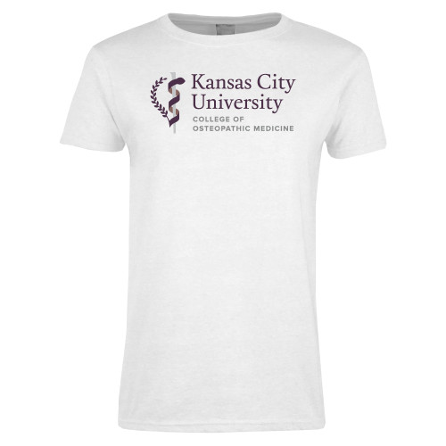  Womens White Short Sleeve Tee - KCU College of Osteopathic Medicine Vertical