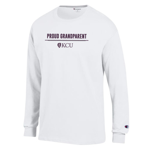  Champion White Long Sleeve T Shirt - KCU Proud Grandparent