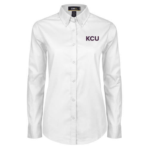 Womens White Twill Button Down Long Sleeve - KCU