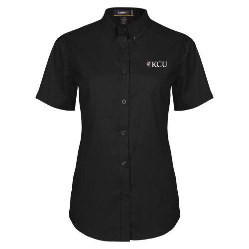  Womens Black Twill Button Up Short Sleeve - Primary KCU