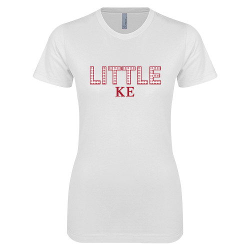 Next Level Womens White Boyfriend Tee-Block Letters w/ Pattern Little