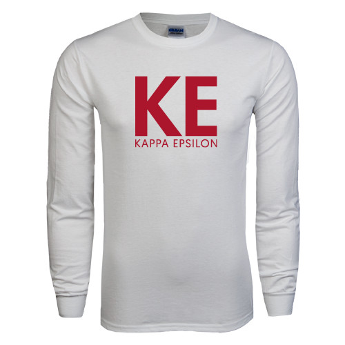 White Long Sleeve T Shirt-KE Kappa Epsilon Stacked