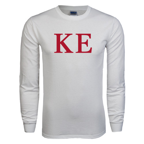 White Long Sleeve T Shirt-One Color Greek Letters