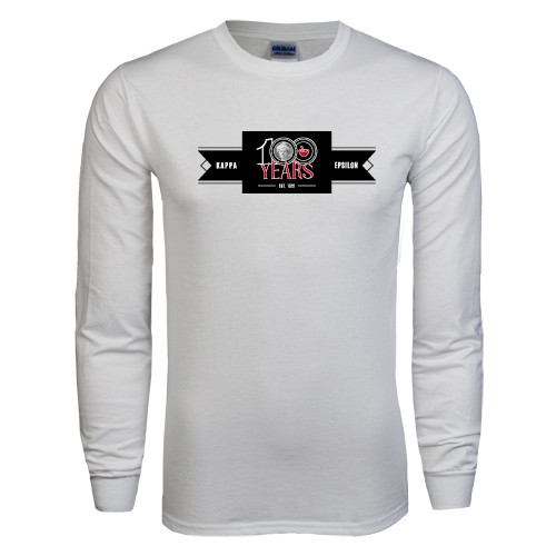 White Long Sleeve T Shirt-100 Years Logo