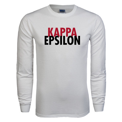 White Long Sleeve T Shirt-Kappa Epsilon Stacked