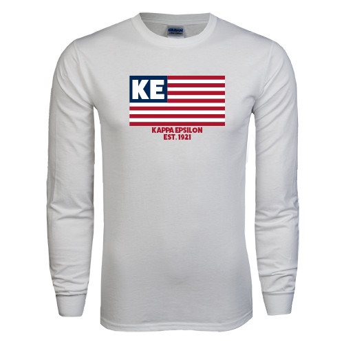 White Long Sleeve T Shirt-American Flag