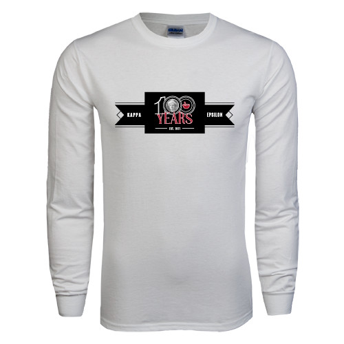 White Long Sleeve T Shirt-100 Years Logo